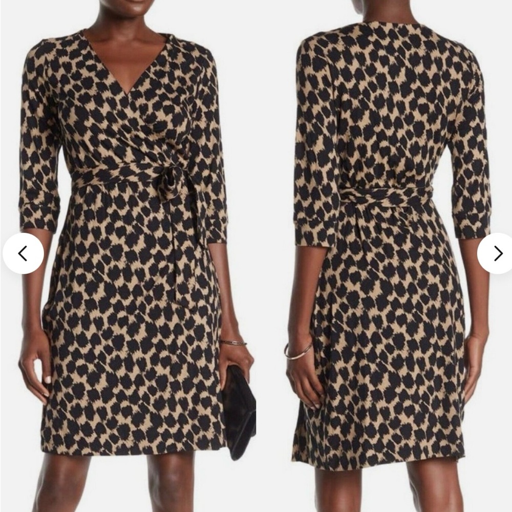 Diane Von Furstenberg Black and Tan Wrap Dress